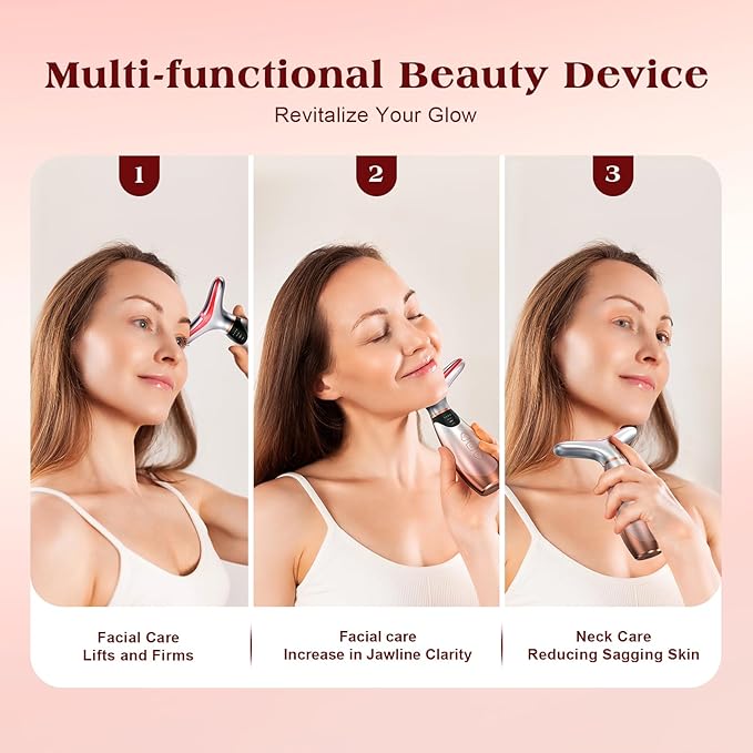 Facial Massager, 7 Colors Red Light Therapy for Face and Neck, Face Lift Device with 113°F Heating Vibration for Multi Skin Care-Velvo Beauty