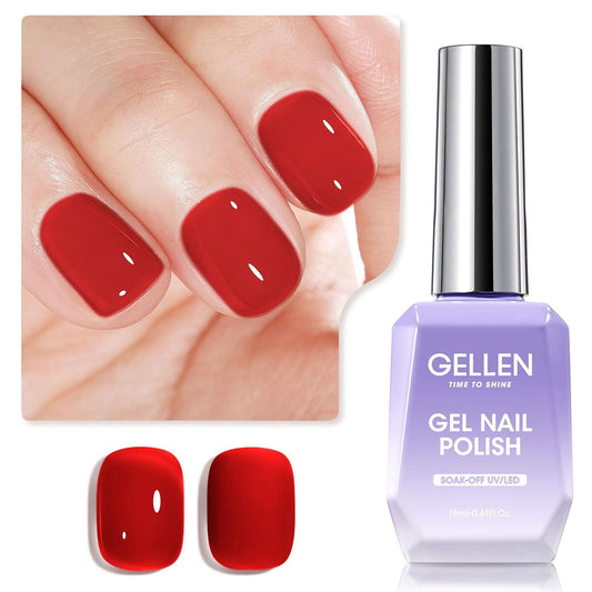 Gellen Red Gel Nail Polish Jelly Gel Polish 18ML 1Pc Sheer Red Nail Gel Polish Nail Lamp Soak off Classic Translucent Nail Polish Salon DIY Nail Art Manicure at Home Holiday Gift for Women, 0.61 Fl Oz-Velvo Beauty