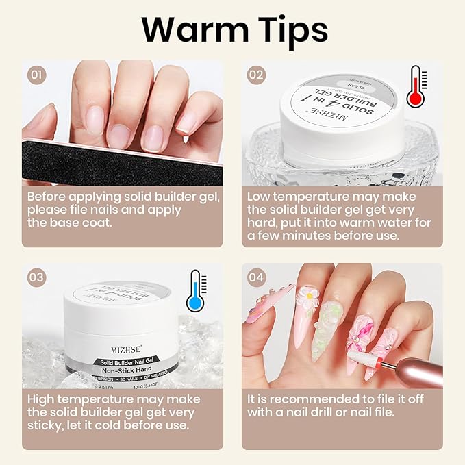 MIZHSE 100g Solid Builder Gel for Nails, Large Capacity Clear Hard Gel 3D Sculpting for Nail Art U V LED Builder Kit with 3D Silicone Pen, for Salon Home DIY-Velvo Beauty