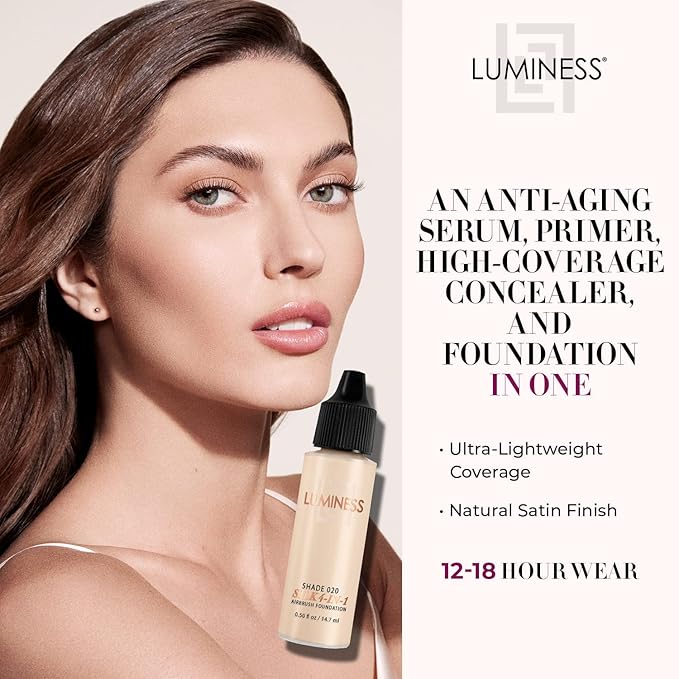 Luminess Air Silk 4-In-1 Airbrush Foundation- Foundation, Shade 020 (.5 Fl Oz) - Sheer to Medium Coverage - Anti-Aging Formula Hydrates and Moisturizes - Professional Makeup Kit for Cordless Air Brush-Velvo Beauty