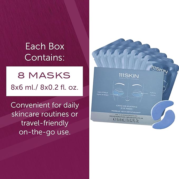 111SKIN Cryo De-Puffing Eye Mask, Hydrating Under Eye Patches for Puffy Eyes & Dark Circles with Seaweed Extract, Vit E & Peptide Complex, Nourishing Formula for Fine Lines & Puffiness, 8 Pairs, Blue-Velvo Beauty