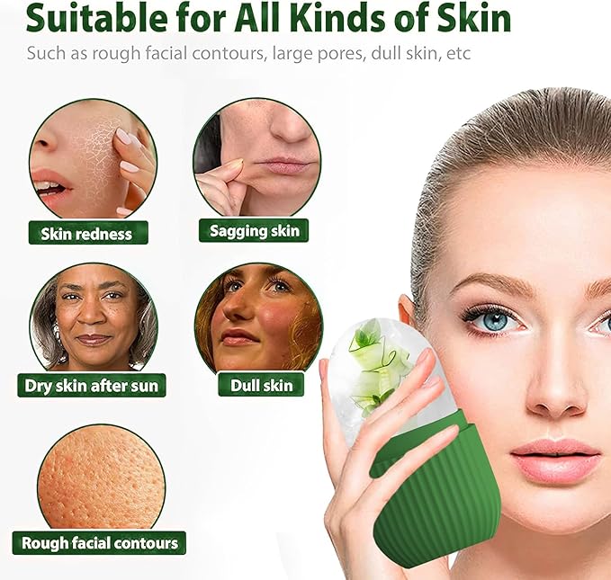 XHJRI Ice Roller Massager for Face, Eyes and Neck - Naturally Condition Skin, De-Puff Eye Bags, Reduce Migraine Pain - Reusable Silicone Ice Mold (Green)-Velvo Beauty