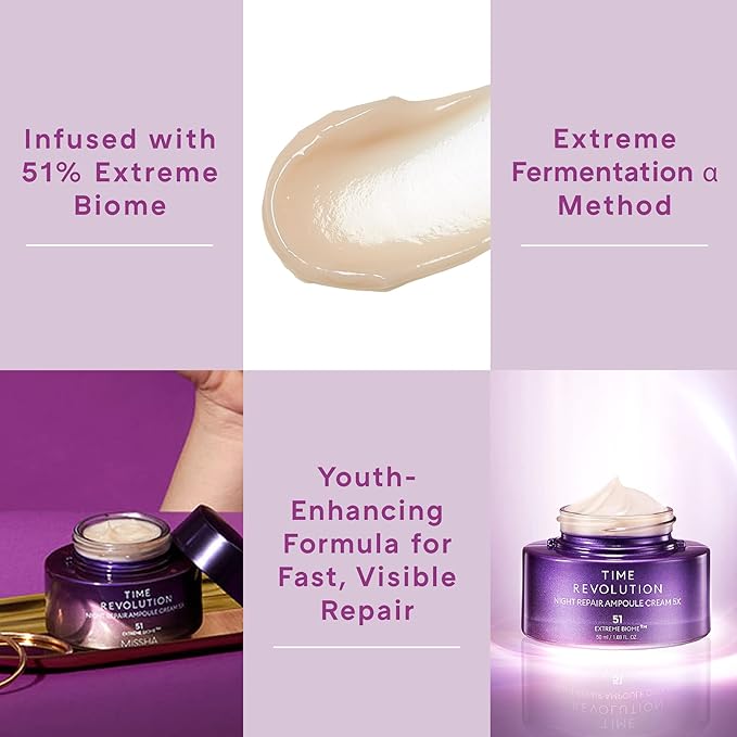 MISSHA Time Revolution Night Repair Ampoule Cream (5th Gen) 1.69 Fl Oz - Triple Fermented Deep-Sleep Night Cream - Overnight Care for Enhanced Radiance, Korean Skincare-Velvo Beauty