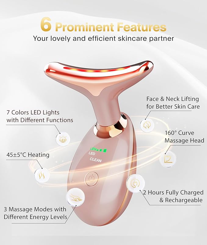 Light Based Face-Neck-Massager - 7 Color Portable Facial Massager for Skin Care, Rose Gold-Velvo Beauty
