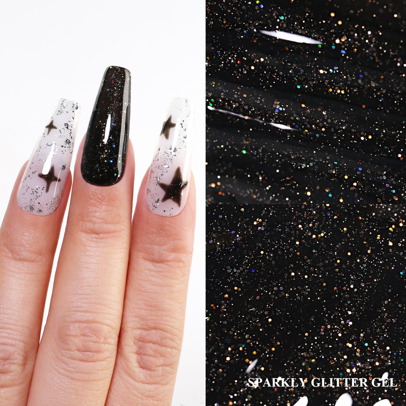 Imtiti Glitter Gel Nail Polish, Black Iridescent Glitter Gel Polish Diamond Shimmer Sparkle Soak Off UV LED Autumn Winter Manicure 10ML-Velvo Beauty