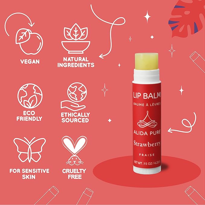 Strawberry Lip Balm Collection, Vegan Lip Balm Set, Beeswax Free, with Avocado Oil, Organic Jojoba Oil, and Vitamin E, Natural Moisturizer for Dry, Chapped Lips, 3 Tube Set-Velvo Beauty