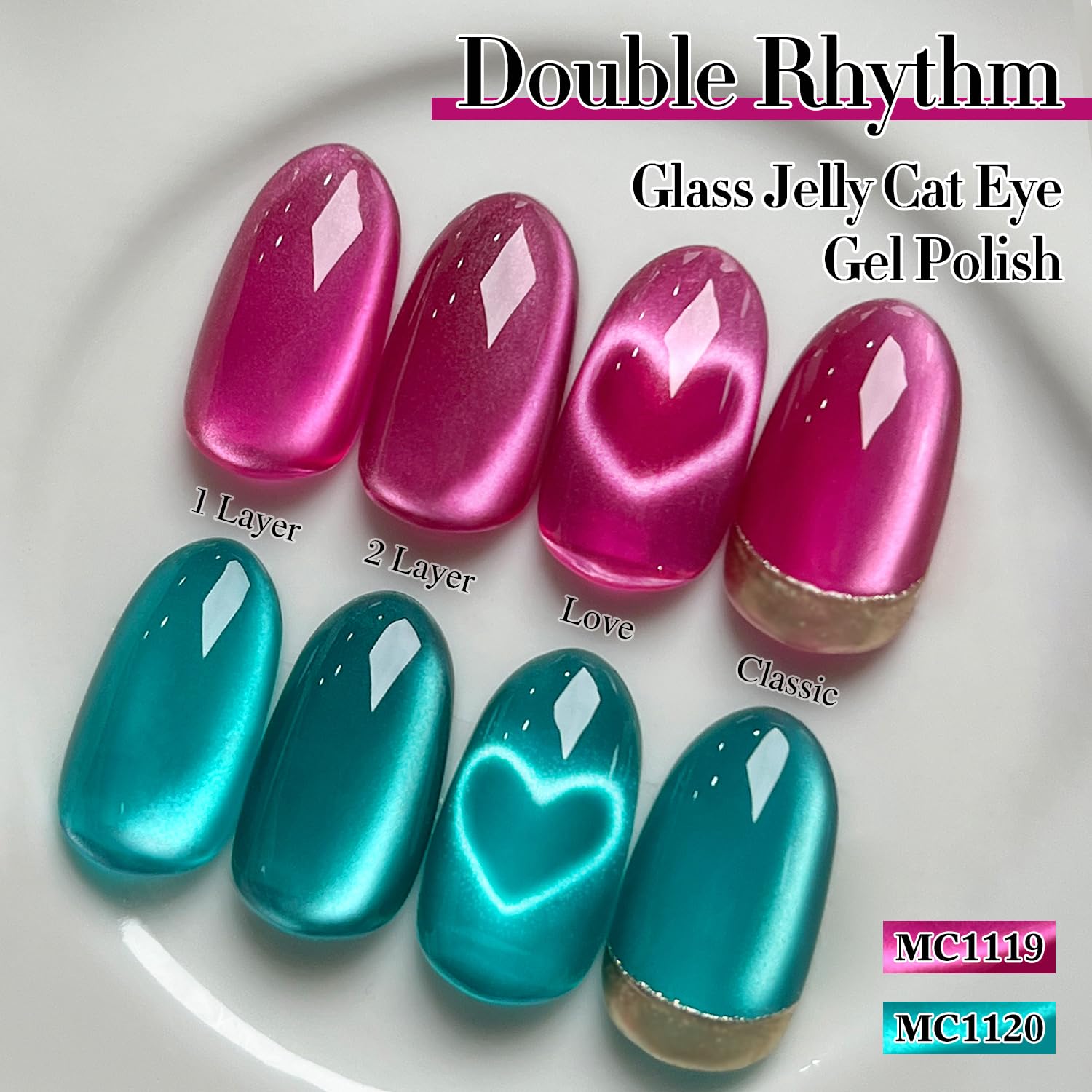 Double Rhythm Jelly Glass Cat Eye Gel Polish with Magnet 15ML Holographic Glitter Shimmer Translucent Sheer Color Magnetic Nail Polish Salon DIY at Home (Jelly Violet-MC1119)-Velvo Beauty
