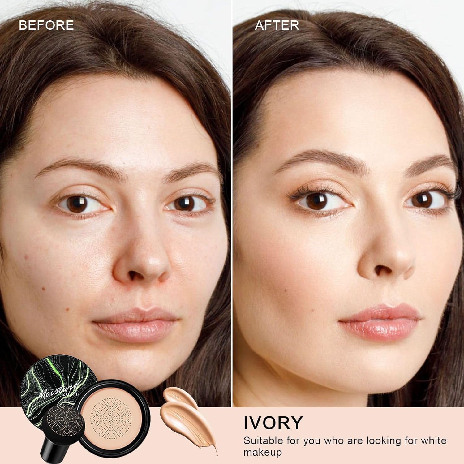 Mushroom Head Air Cushion CC Cream - BB Cream Face Makeup for Mature Skin, Moisturizing Cover Balm Foundation & Long-Lasting Color Correcting Concealer, Even Skin Tone for All Skin Types (Ivory)-Velvo Beauty