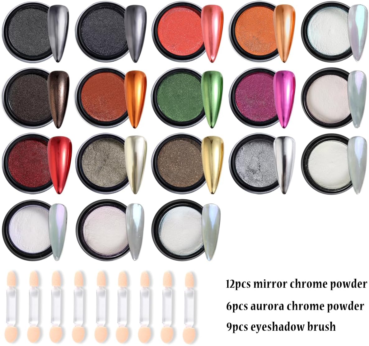 Chrome Nail Glitter Powder Set, 18 Colors Silver Black Red Green Metallic Effect Mirror Powder for Nails with Brushes, Pearl White Chrome Powder for Nails, Glazed Donut Nail Art, Manicure Supplies-Velvo Beauty