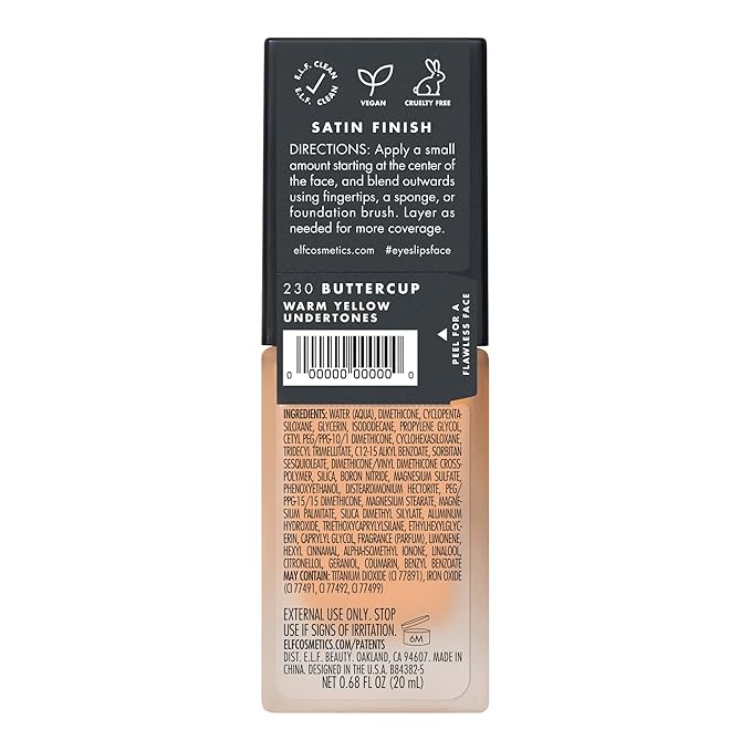 e.l.f. Flawless Finish Foundation, Lightweight & Medium Coverage, Semi-Matte Finish, Buttercup, 0.68 Fl Oz (20mL)-Velvo Beauty