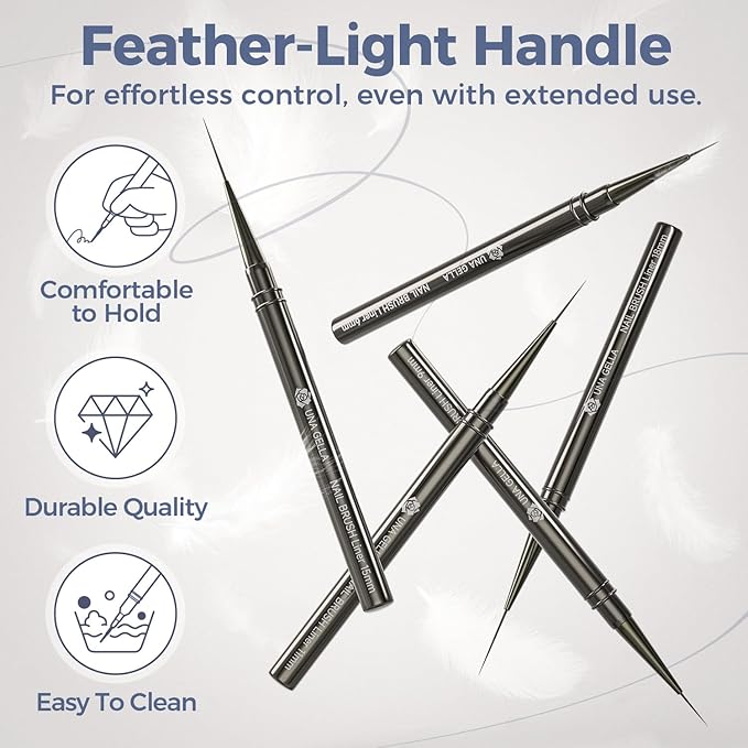 UNA GELLA Nail Art Brushes Metallic, Liner Pens 5Pcs Set For Nail Art Gel Polish, Gray Color, Detail Nail Art Design Painting Brush Set For Nails Gel Fine Drawing Nail Tools, 6/9/11/15/18mm Sizes-Velvo Beauty