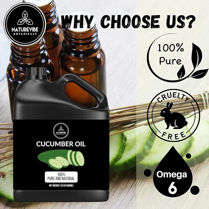 Naturevibe Botanicals Cucumber Oil 32 Ounces | 100% Pure and Natural | Great for Skin Care and Hair Care-Velvo Beauty