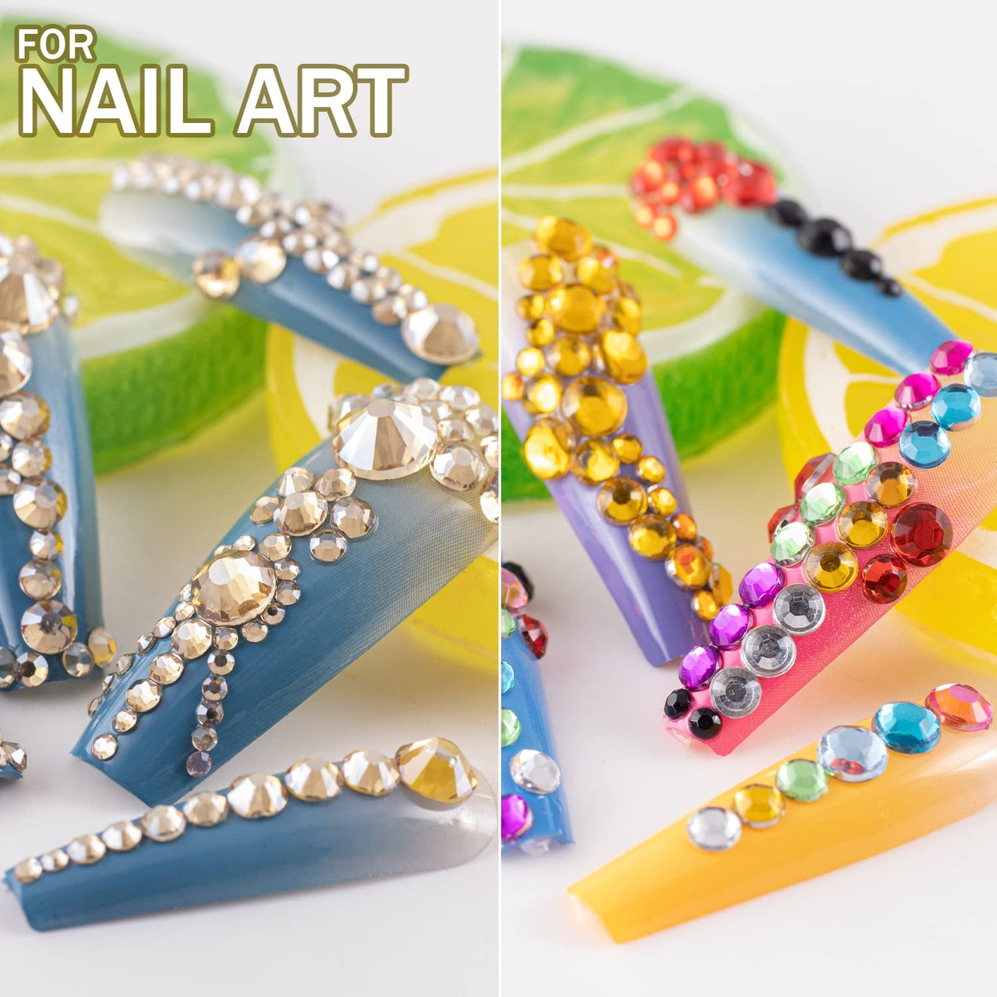 Two Packs of Flatback Rhinestones 4520 Pcs Colorful Nail Art Rhinestones Flatback Crystal Colorful+Champagne Rhinestone with Picker Pencil and Tweezer for Nail Art and Decoration-Velvo Beauty