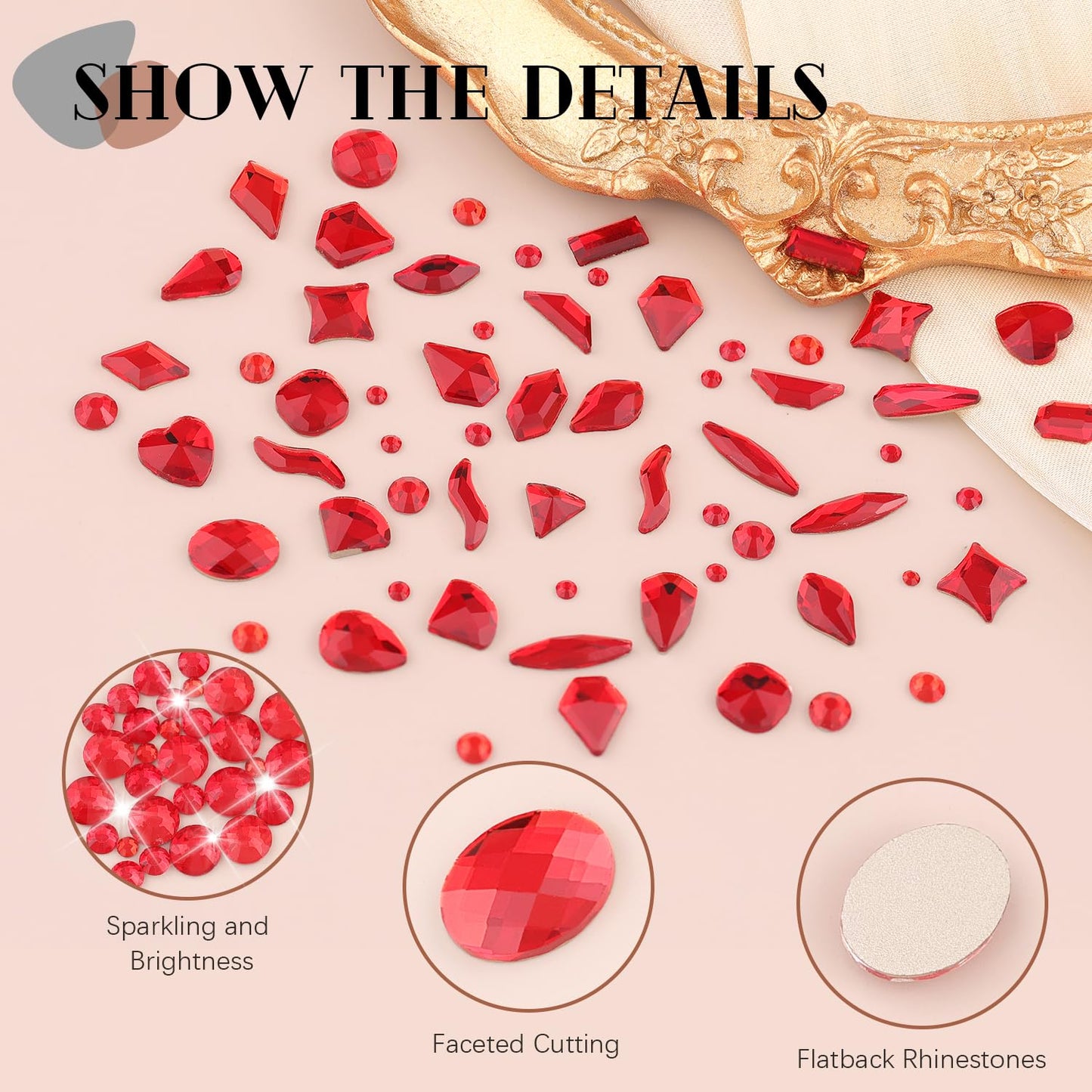 1680Pcs Red Glass Nail Rhinestones 180Pcs Multi Shapes Flatback Nail Gems + 1500Pcs 1.5-4mm Round Crystal, Manicure Nail Charms Diamond Gemstones for Acrylic Nails Decoration-Velvo Beauty