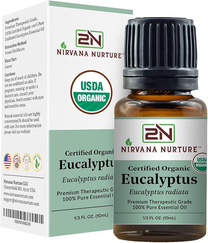 Eucalyptus Essential Oil USDA Certified Organic 100% Pure Premium Therapeutic Grade, Undiluted - Aromatherapy Diffuser for Calm and Relaxation, Skin Care, Hair Care-Velvo Beauty