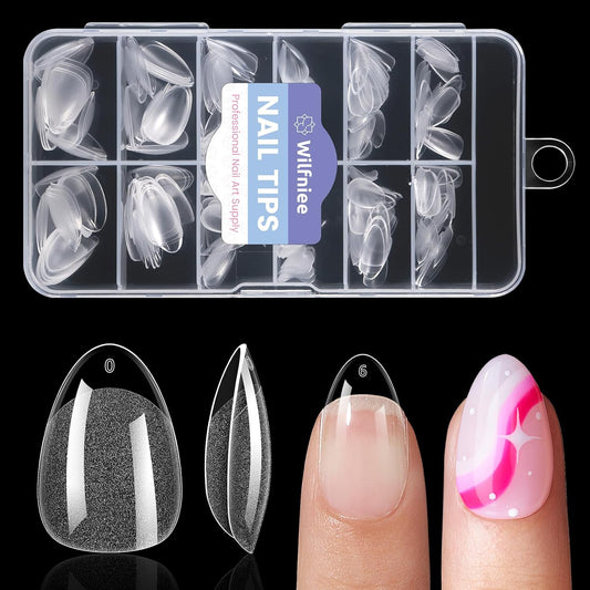 Extra Short Almond Nail Tips: 240Pcs Small Almond Shape Soft Gel Fake Nail Tips for Nail Extension, 12 Sizes Full Cover Clear Press on Nails for Girls for Home DIY Salon-Velvo Beauty