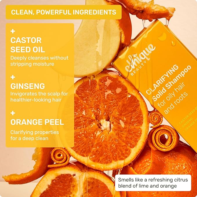 Ethique Clarifying Shampoo Bar for oily hair with Castor Oil - Plastic-Free, Vegan, Cruelty-Free, 3.88 oz - Formerly St. Clements-Velvo Beauty