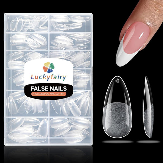 Medium Almond Nail Tips, 240pcs Soft Gel Pre-Filed Acrylic Almond Fake Nails, Half Matte Full Cover Clear Press on Flase Nail Tips for Nail Extension Home DIY 12 Sizes Gelly Tips-Velvo Beauty