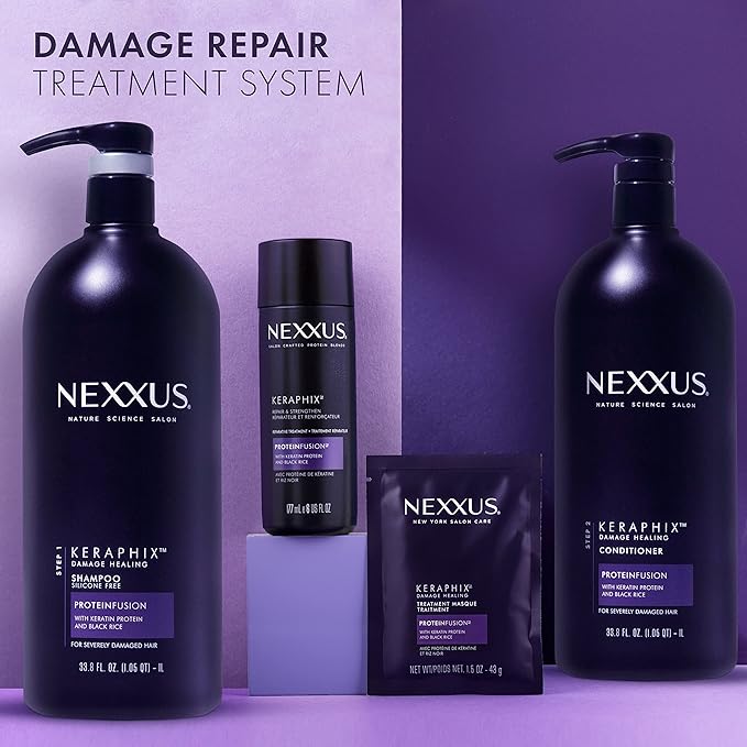 Nexxus Keraphix Shampoo With ProteinFusion for Damaged Hair Keratin Protein, Black Rice, Silicone-Free 33.8 oz-Velvo Beauty