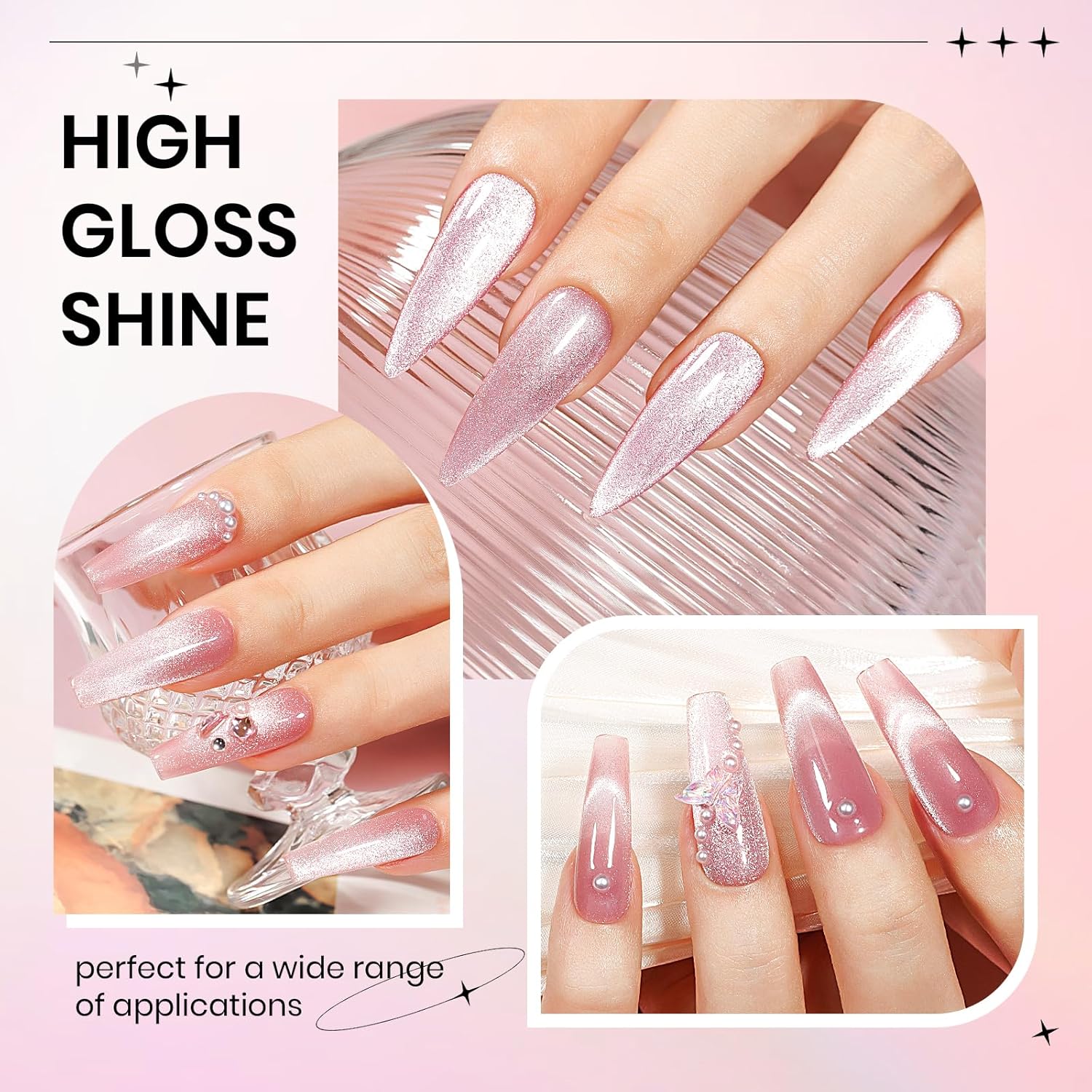 Pink Cat Eye Gel Nail Polish, Holographic Magnetic Gel Nail Polish Glitter Shimmer Effect with Magnet Soak Off U V Salon DIY at Home, 0.5 OZ-Velvo Beauty