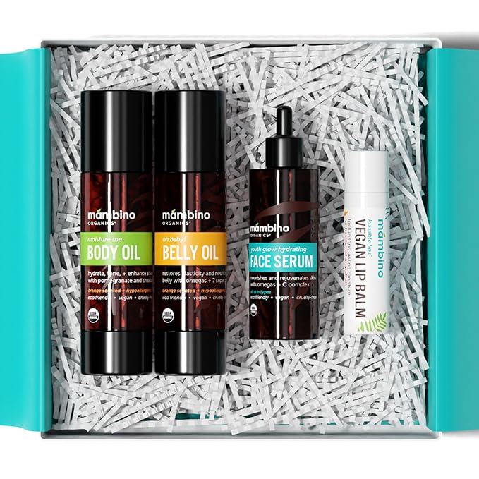Mambino Organics Bun in the Oven Kit – All Natural Skincare Set for Pregnant Women – Anti-stretch mark, Body Moisturizer, Lip Balm Gift Pregnancy Gift Set for First time Moms-Velvo Beauty