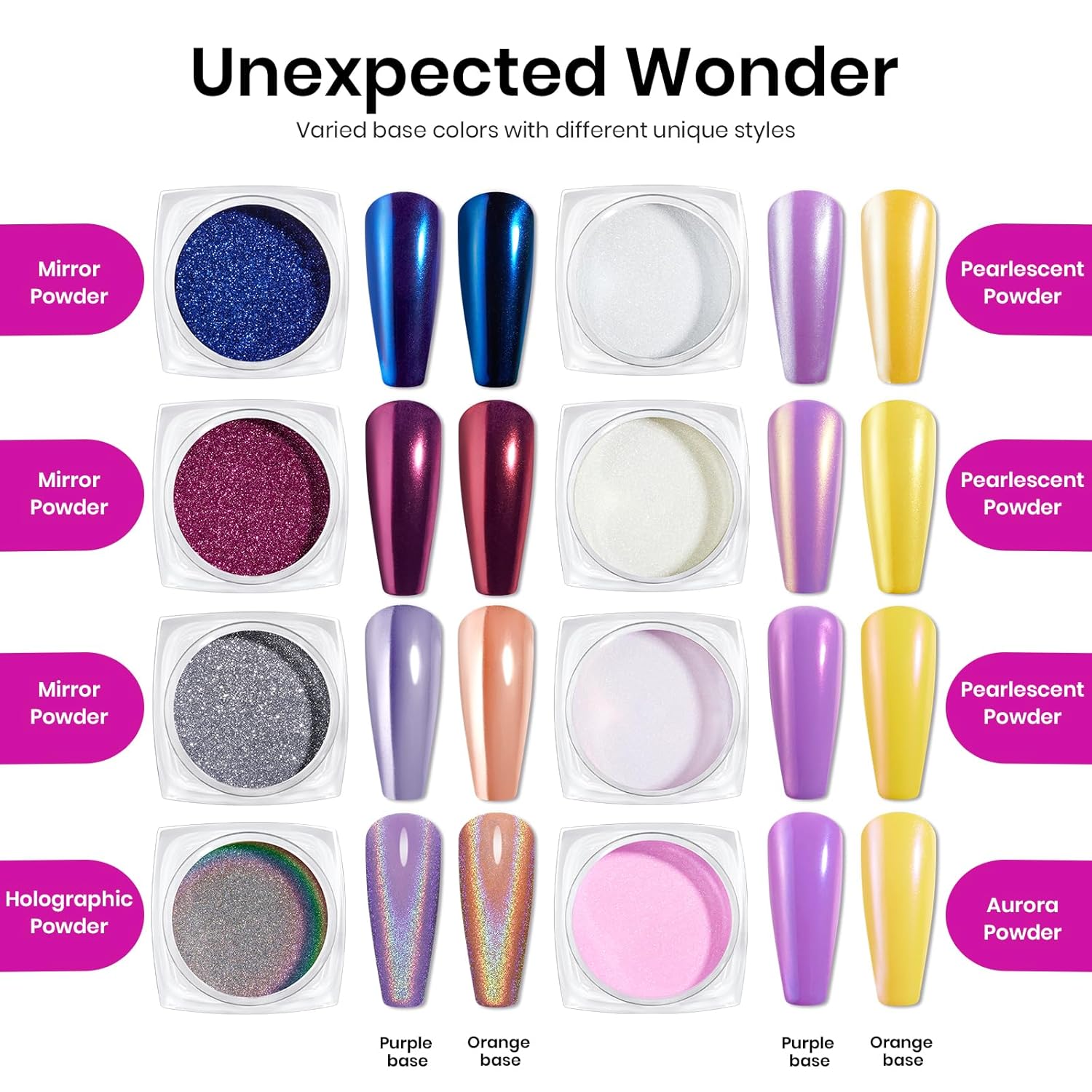 Beetles Chrome Nail Powder 8 Colors Metallic Mirror Effect Chrome Nail Powder with Liquid Latex Tape Kit,White Silver Pigment Iridescent Mermaid Glitter Pink Blue, Gel Polish Decoration Gift for Women-Velvo Beauty