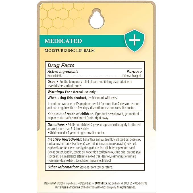 Burt's Bees Medicated Lip Balm, With Eucalyptus Oil and Menthol, Tint-Free, Natural Origin Lip Care, 2 Tubes, 0.15 oz.-Velvo Beauty