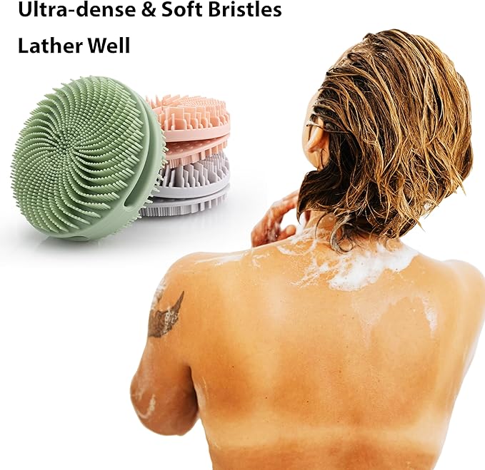 2 PC Silicone Exfoliating Body Scrubber, Silicone Body Shampoo Brush, Soft Silicone Loofah for Sensitive Skin, Shower Silicone Hair Scalp Massager, Easy to Clean, Lather Well(Pink&Black)-Velvo Beauty