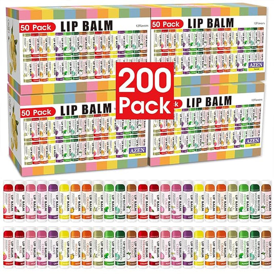 AZEN 200 Pack Lip Balm, Natural Lip Balm Bulk, Lip Care Product, Moisturizing Lip Balm for dry cracked lips - 12 Flavors-Velvo Beauty