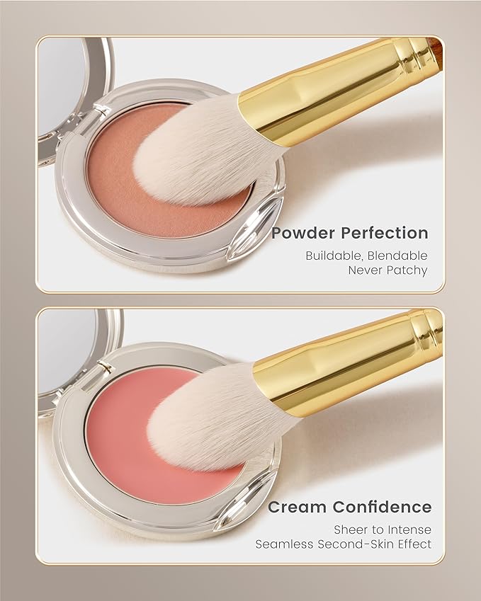 Desert Oak Series CM 160 Angled Blush Brush for Cheeks – Ideal for Powder & Cream Blush, Golden Brass Ferrule, Ebana Bubinga Handle, Soft Nylon Bristles-Velvo Beauty