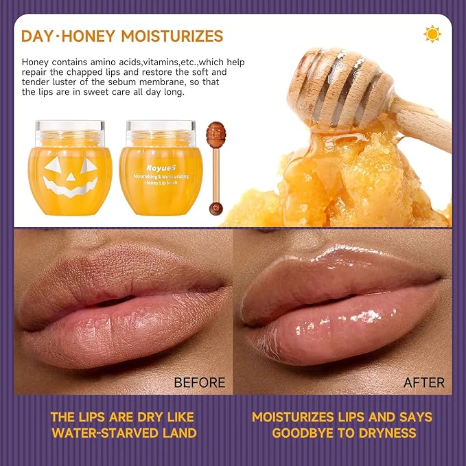 Lip Moisturizer Lip Balm Set, Lip Sleeping Mask, 2PCS Pumpkin & Honey Lip Mask Overnight Improve Dry Lips, Reduce Lip Wrinkles & Dead Skin, Lip Care Products Gift Set For Women-Velvo Beauty