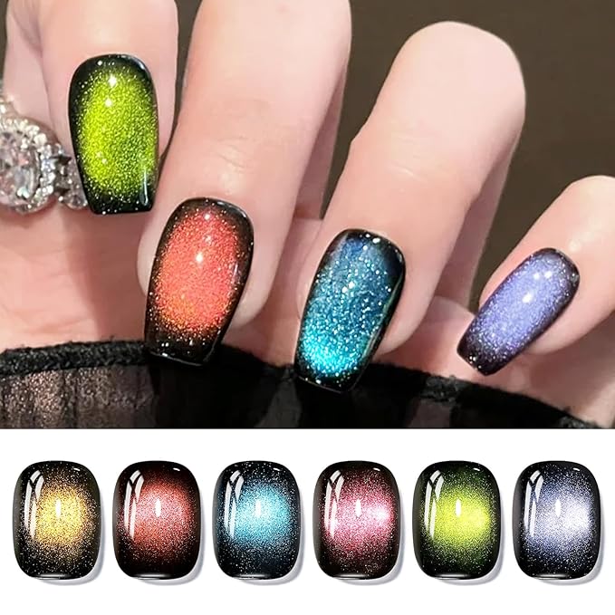 Born Pretty Magnetic Gel Nail Polish,Glitter Magnetic Gel Polish Shimmer Auroras Magnetic Gel Nail Art Manicure Kit 6PCS-Velvo Beauty