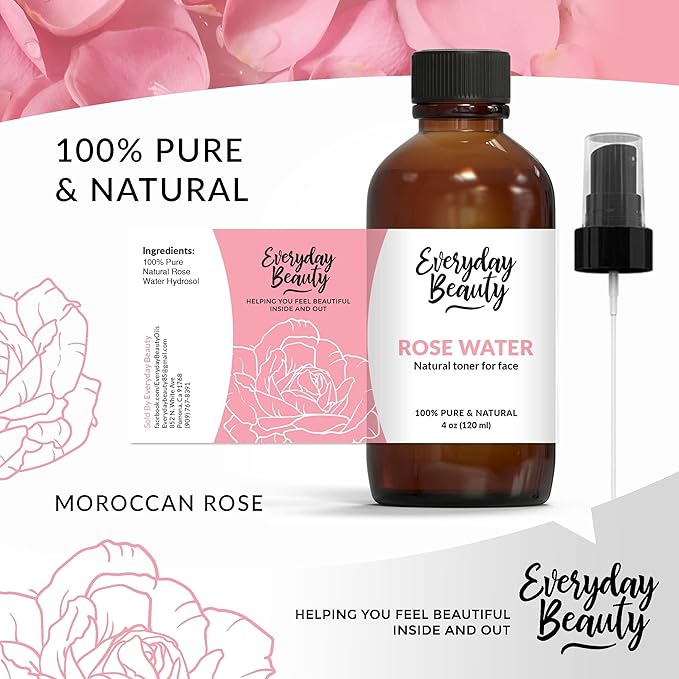 Rose Water Facial Toner - Alcohol-Free Vegan All Natural Refreshing Spray Mist for Face and Hair - Uplifts, Calming & Soothing for All Skin Types 4oz with Fine Mist Cap-Velvo Beauty