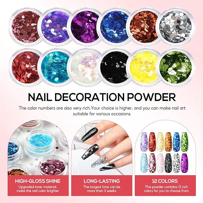 44PC Poly Nail Gel Kit with U V Lamp Starter Kit, 16ML 15 Colors Poly Extension Gel with Light Slip Solution Nail Rhinestones Glitter Decoration Powder Nail Art Kit for Beginners Gifts for Women-Velvo Beauty