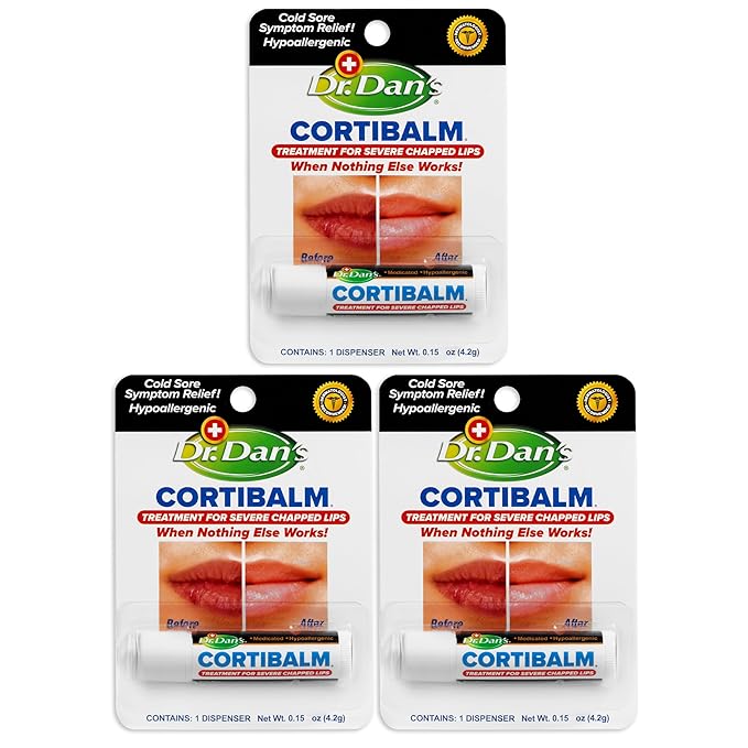 Dr. Dan's Cortibalm- 3 Pack- for Dry Cracked Lips - Healing Lip Balm for Severely Chapped Lips - Designed for Men, Women and Children-Velvo Beauty