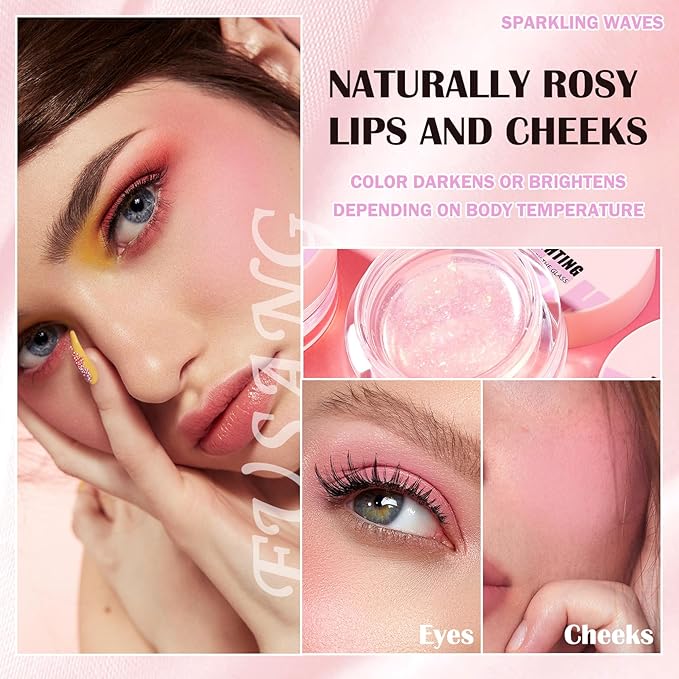 Color Changing Blush,Glitter Color Changing Blusher for Cheeks,Waterproof Lightweight Ph Blush Glossy Makeup,Moisturizing Long Lasting Multi Use Shiny Cheek Face Blush Gel for Women-Velvo Beauty