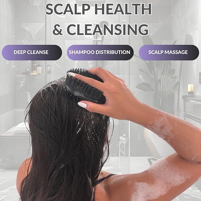 Avilana Silicone Body Scrubber – Gentle Shower Brush & Loofah Alternative- Food Grade & Lab Tested – Fast-Drying, Hygienic, BPA-Free Silicone Body Gentle Exfoliator (Black, Scalp)-Velvo Beauty