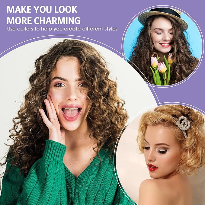 Syhood 30 Pieces Flexible Curling Rods Twist Hair Rollers Soft Foam Rods No Heat and 1 Pcs Steel Rat Tail Comb for Women Long and Short Hair(7 x 0.8 Inch,Purple)-Velvo Beauty