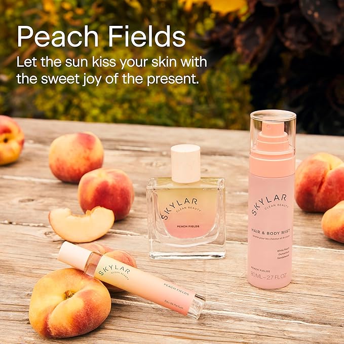 Skylar Peach Fields Hair & Body Mist | Hypoallergenic & Clean Fragrance | Vegan, Cruelty Free, and Safe For Sensitive Skin | 80 ML, 2.7 Fl Oz-Velvo Beauty