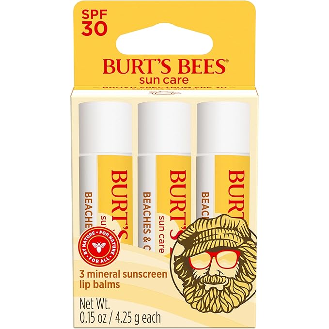 Burt’s Bees SPF 30 Lip Balm Mothers Day Gifts for Mom, Beaches and Cream, Water-Resistant Sun Care, Nano-Free Zinc Oxide Formula, Natural Origin Conditioning Lip Treatment, 3 Tubes, 0.15 oz.-Velvo Beauty