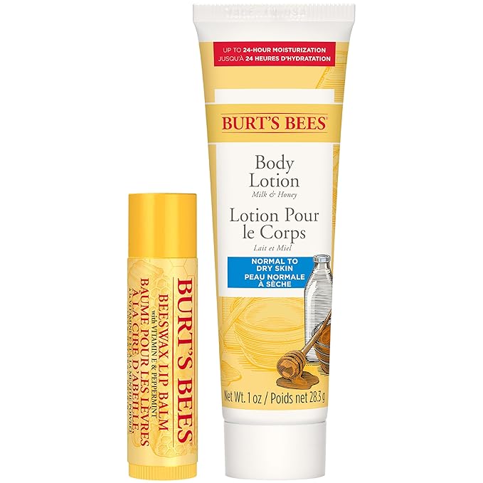Burt's Bees Hive Favorites Beeswax Holiday Gift Set, Beeswax Lip Balm and Travel Size Body Lotion with Milk and Honey-Velvo Beauty