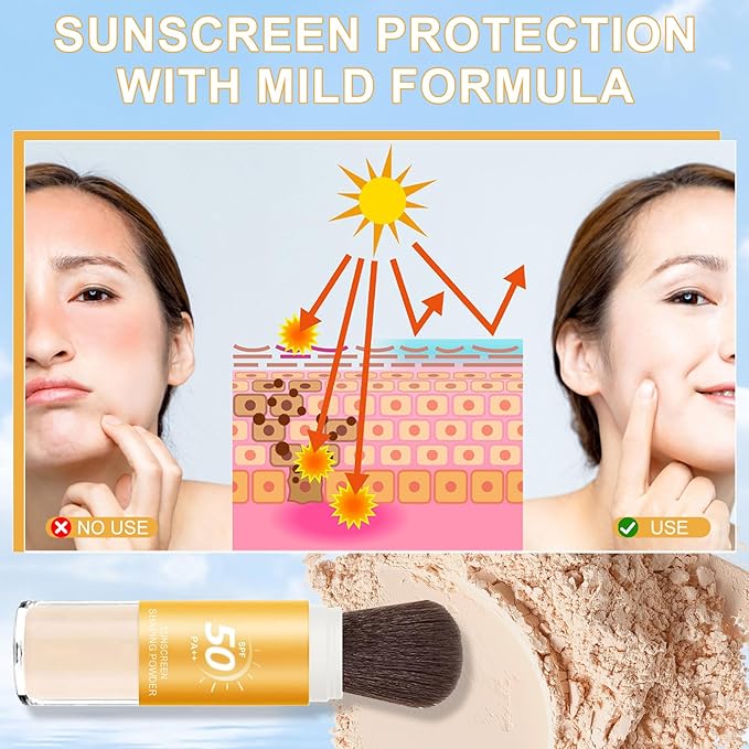 Mineral Sunscreen Setting Powder, SPF 50++ Mineral Setting Powder Sunscreen for Face with Soft Brush Powder Sunscreen for Scalp Matte Face Powder (1PC, 1.02 * 1.02 * 4.29)-Velvo Beauty