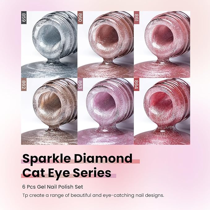 RARJSM Cat Eye Gel Nail Polish Set 6 Pcs Magnetic Sparkle Diamond Glitter Nude Pink Light Purple Red Silver Sheer Pink Velvet Ice Jelly Gel Polish with Magnet Stick UV LED Curing Requires Soak Off-Velvo Beauty