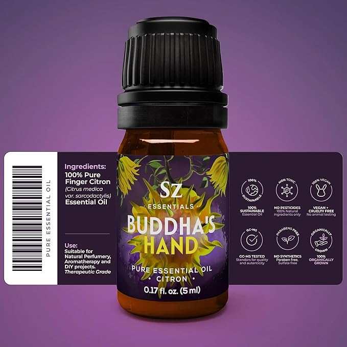 Buddha's Hand Essential Oil, 100% Pure, Extracted from The Most Fragrant Italian Finger Citron - Citrusy & Lemony Scent with Sweet Overtones - Therapeutic Grade & Vegan - 0.17oz (5ml)-Velvo Beauty