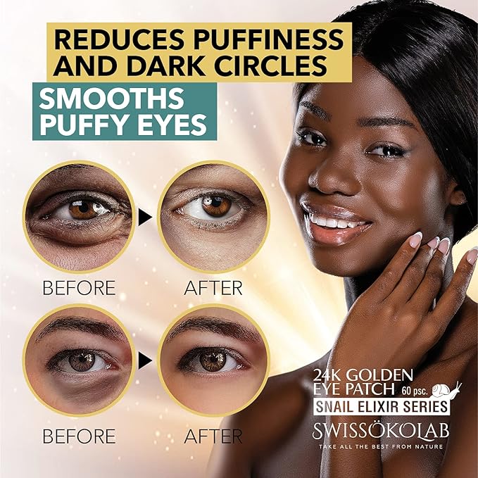 SWISSÖKOLAB Under Eye Patches For Puffy Eyes 24k Gold Eye Mask Dark Circles And Puffiness Collagen Eye Gel Pads Moisturizing & Reducing Wrinkles Anti-Aging Hyaluronic Acid (Snail Series)-Velvo Beauty