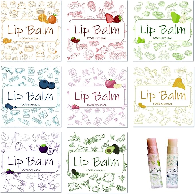 CRASPIRE Lip Balm Labels 80pcs Homemade Lip Balm Labels 2” Clear Lip Balm Labels for Tubes Printable Waterproof Lip Balm Stickers Labels for Lip Balm Handcream Candle Container（Food Logo）-Velvo Beauty