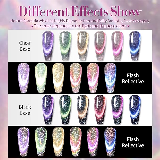 Born Pretty 9D Magnetic Gel Nail Polish Reflective Glitter Gel Polish Holographic Colorful Cat Magnetic Gel Polish Set 7ML 6PCS-Velvo Beauty