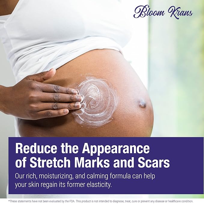 Bloom Krans Stretch Mark Cream for Pregnancy – Moisturizing Stretch Mark Remover Prevention Cream for the Pregnant Belly - Postpartum Lotion Essentials-Velvo Beauty