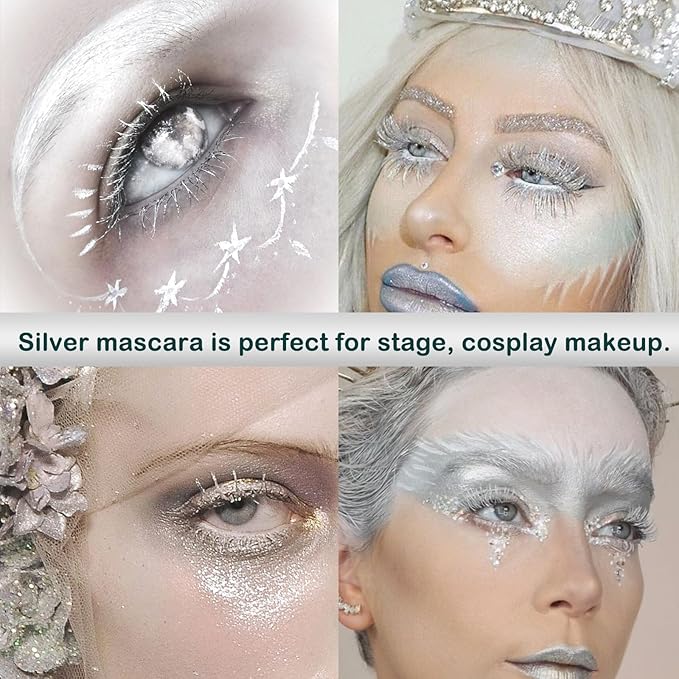 Maydear Silver Colored Mascara – Waterproof, Long Lasting, Smudge-Proof, Fast-Drying Lengthening Mascara for Party & Stage Make-Velvo Beauty
