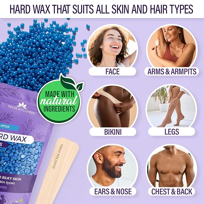 Tress Wellness Waxing Kit for Sensitive Skin – Safe for Face & Skin, Prep & Aftercare Spray, Easy to Use – At-Home Kit for Face, Bikini, Brazilian & Full Body - Digital Display, Black Purple Flower-Velvo Beauty